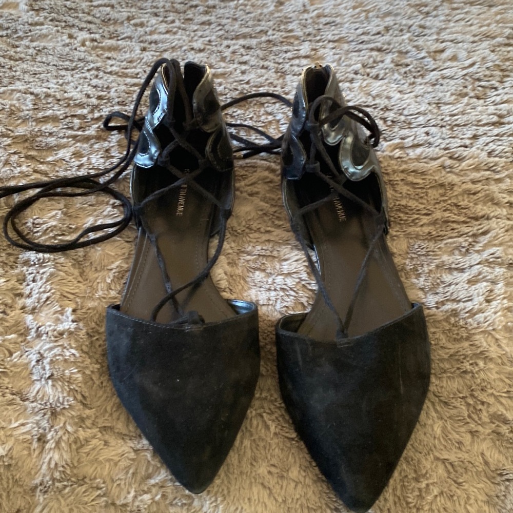 Never Work Black Velvet w/Croc Lace up Flats
